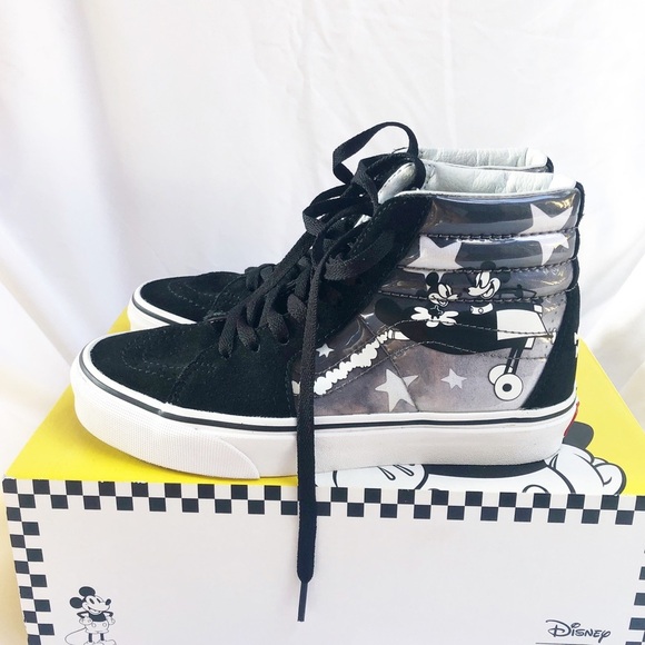 VANS X DISNEY SK8-HI MICKEY PLANE CRAZY BLACK & WHITE SNEAKERS SIZE 6.5W - Picture 4 of 9